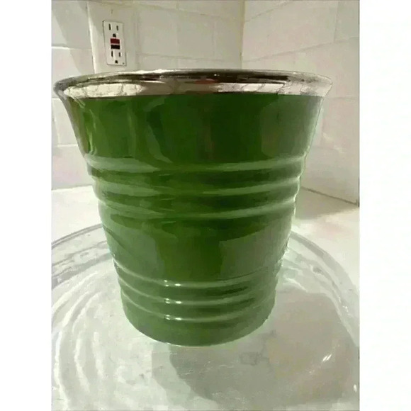 Starbucks Mug 14oz Green Ribbed Sand Pail Bucket 2007 Silver Metallic Rim Cup - Picture 8 of 12